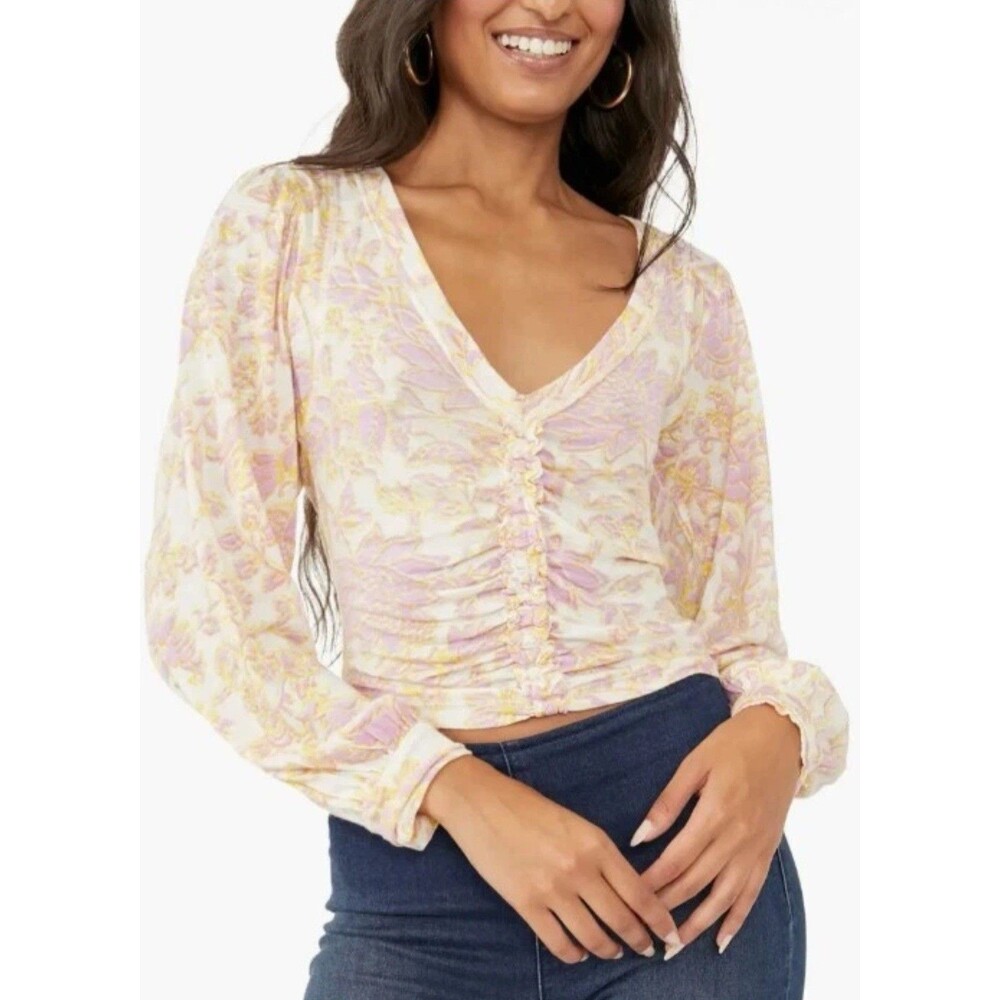 Free People women's Say the Word Ruched Pink Top - size XS - long sleeve